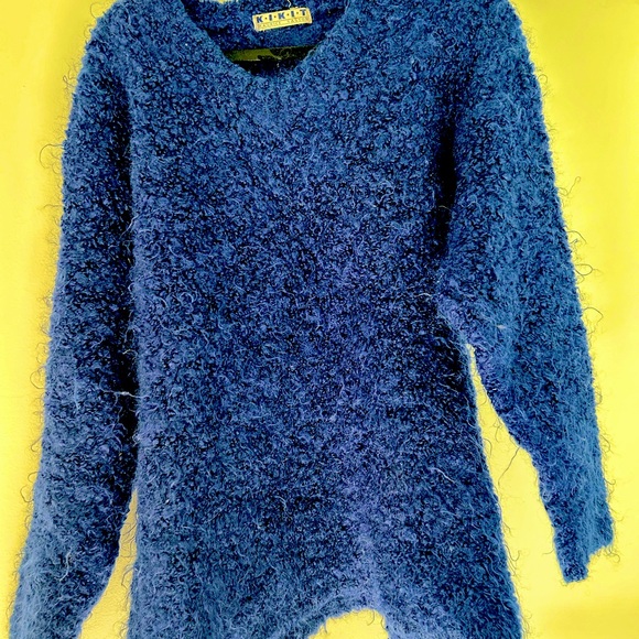Vintage curly mohair blend indigo blue sweater Kikit by Maurice Sasson - Picture 2 of 4